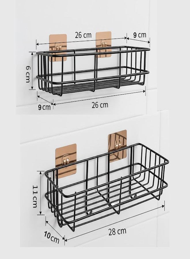 KRUDA Bathroom Rack for Shampoo Organizer with Shelf Adhesive Set of 2 Bathroom Shelf Rack with 4 Hooks Wall Storage Organizer Metal Rack for Bathroom, Black(1 Self with Hook, 1 self Without Hook) - Image 4